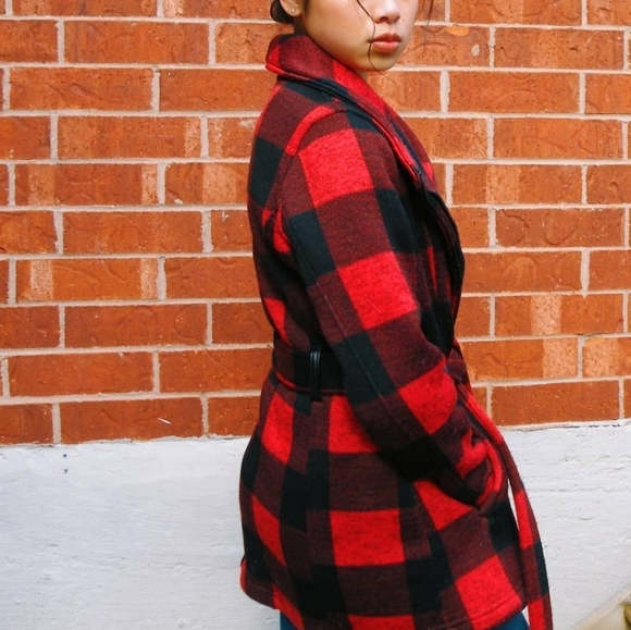 MADDEN Red Plaid Belted Trench Coat - Picture 2 of 4